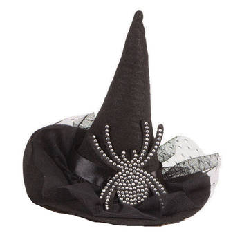 Rubies Halloween heksenhoed - mini hoedje op diadeem - one size - zwart - meisjes/dames - Verkleedhoofddeksels