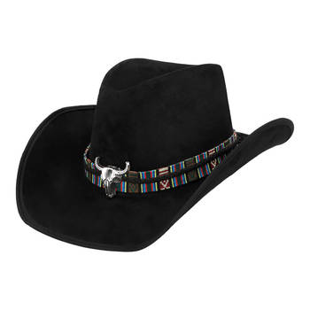 Boland party Carnaval verkleed cowboy hoed Rodeo - zwart - volwassenen - polyester - Verkleedhoofddeksels