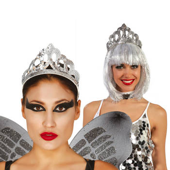 Guircia verkleed haarband/tiara kroontje - zilver - kunststof - prinses/koningin - carnaval - Verkleedhoofddeksels