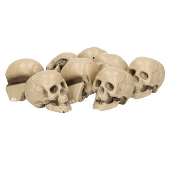 Halloween/Horror schedels/doodshoofdjes - 8x - wit - H4 cm - kunststof - Halloween poppen