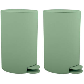 MSV kleine pedaalemmer - 2x - kunststof - groen - 3L - 15 x 27 cm - Badkamer/toilet - Pedaalemmers