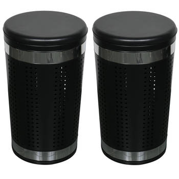 MSV Wasmand Dubai - 2x - rvs metaal - zwart - 46 liter compartiment - 35 x 60 cm - Wasmanden