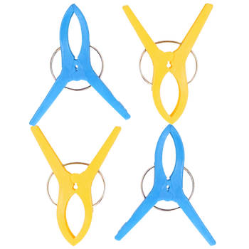 Jedermann Handdoekknijpers XL - 6x - blauw/geel - kunststof - 12 cm - Handdoekknijpers