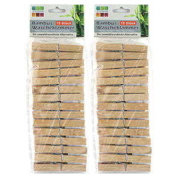Jedermann wasknijpers - 30x - bamboe hout - 9,5 cm - Knijpers