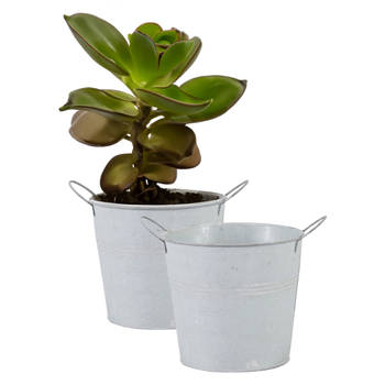 Mega Collections Emmer/plantenpot - 2x - zink - whitewash - D18 x H16 cm - Emmers