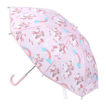 Disney Minnie Mouse paraplu - roze - D66 cm - met eenhoorns - voor kinderen - Paraplu's