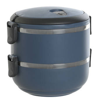 Items Stapelbare thermische lunchbox / warme maaltijd box - blauw - 16 x 15 cm - Lunchboxen