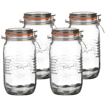 Urban Living Voorraadpot/bewaarpot - 4x - 1.5L - glas - met beugelsluiting - D14 x H22 cm - Voorraadpot