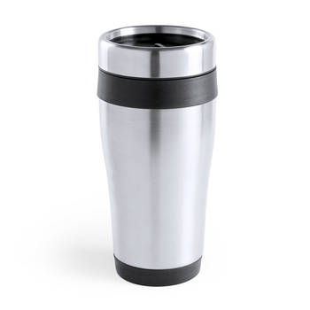 Warmhoudbeker/thermos isoleer&nbsp;koffiebeker/mok - RVS - zilver/zwart - 450 ml - Thermosbeker