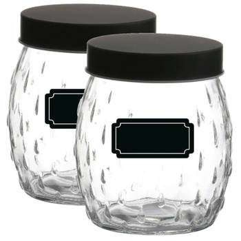 Voorraadpot/bewaarpot Mora - 4x - 1.2L - glas - zwart - incl. etiketten - Weckpotten