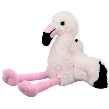 Inware pluche flamingo vogel knuffeldier - roze - zittend - 16 cm - Vogel knuffels