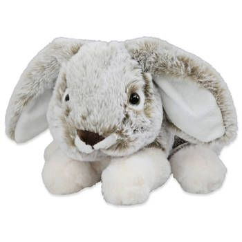 Inware pluche konijn/haas knuffeldier - grijs - liggend - 24 cm - Knuffel bosdieren