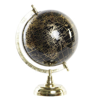 Items Deco Wereldbol/globe op voet - kunststof - zwart/goud - home decoratie artikel - D18 x H33 cm - Wereldbollen