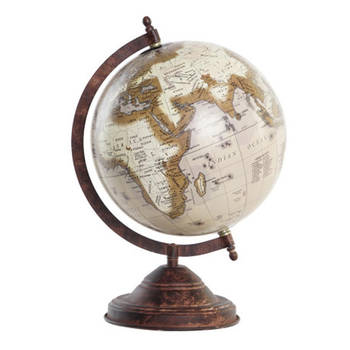 Items Deco Wereldbol/globe op voet - kunststof - roestbruin tinten - home decoratie artikel - D18 x H32 cm - Wereldbolle
