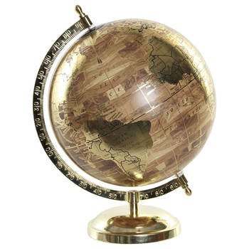 Items Deco Wereldbol/globe op voet - kunststof - goud - home decoratie artikel - D20 x H28 cm - Wereldbollen