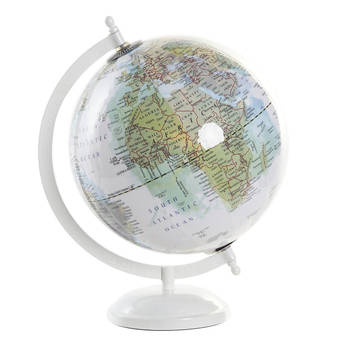 Items Deco Wereldbol/globe op voet - kunststof - wit - home decoratie artikel - D20 x H28 cm - Wereldbollen
