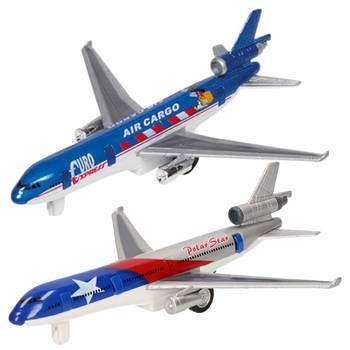 Speelgoed vliegtuigen setje van 2 stuks zilver en blauw 19 cm - Speelgoed vliegtuigen