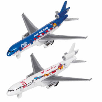 Speelgoed vliegtuigen setje van 2 stuks wit en blauw 19 cm - Speelgoed vliegtuigen