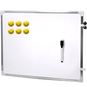 Magnetisch whiteboard met marker/smiley magneten - 80 x 60 cm - Whiteboards