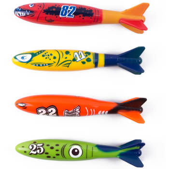 Benson Duikspeelgoed torpedos - 4-delig - gekleurd - kunststof - Duikspeelgoed