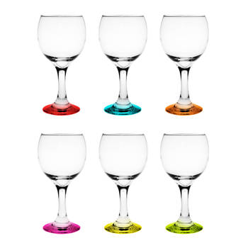 Glasmark witte wijnglazen - glas - gekleurde onderzijde - 12x stuks - 220 ml - Wijnglazen