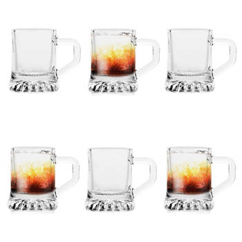 Glasmark Shotglaasjes/borrelglazen - mini bierglas - transparant glas - 6 stuks - 25 ml - Drinkglazen