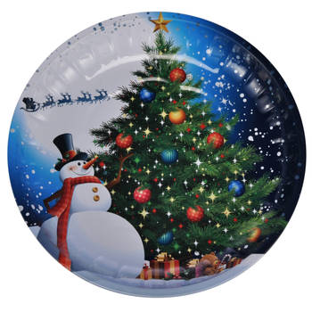 1x stuks metalen kerst kinderbordjes/borden met sneeuwpop 26 cm - Bordjes