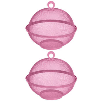 Set van 2x stuks roze voedselkappen/vliegenkappen 2-laags metaal 25 cm - ongedierte - vliegenkap