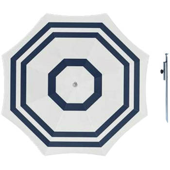Parasol - Wit/blauw - D140 cm - incl. draagtas - parasolharing - 49 cm - Parasols