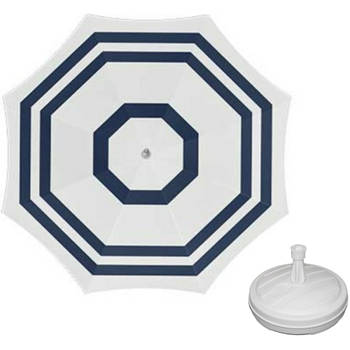 Parasol - Wit/blauw - D160 cm - incl. draagtas - parasolvoet - 42 cm - Parasols
