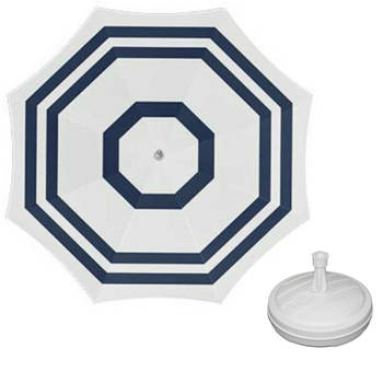 Parasol - Wit/blauw - D140 cm - incl. draagtas - parasolvoet - 42 cm - Parasols
