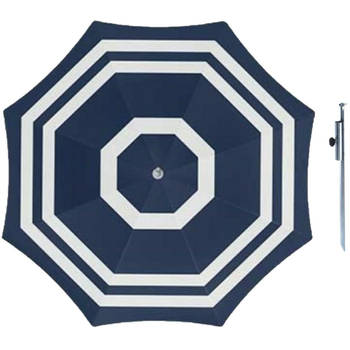 Parasol - Blauw/wit - D160 cm - incl. draagtas - parasolharing - 49 cm - Parasols