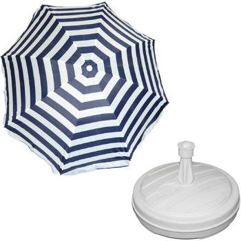 Parasol - Blauw/wit - D120 cm - incl. draagtas - parasolvoet - 42 cm - Parasols