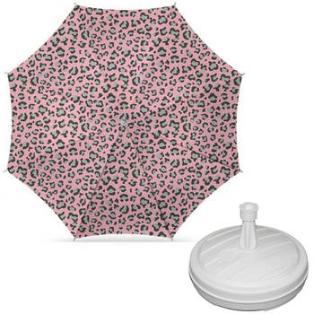 Parasol - Luipaard print roze - D160 cm - incl. draagtas - parasolvoet - 42 cm - Parasols