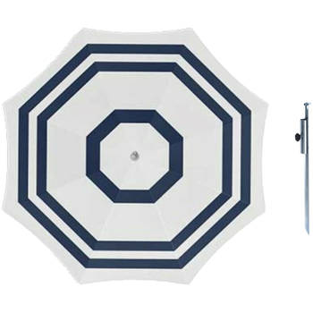 Parasol - Wit/blauw - D160 cm - incl. draagtas - parasolharing - 49 cm - Parasols