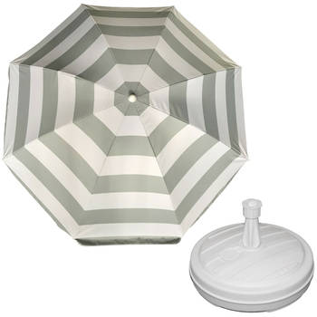 Parasol - Zilver/wit - D120 cm - incl. draagtas - parasolvoet - 42 cm - Parasols