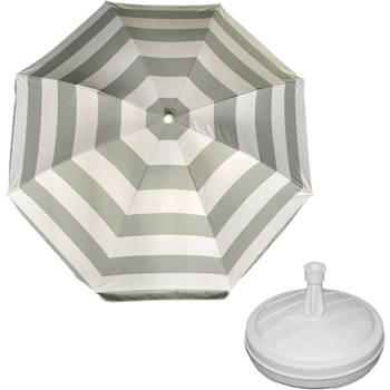 Parasol - Zilver/wit - D160 cm - incl. draagtas - parasolvoet - 42 cm - Parasols