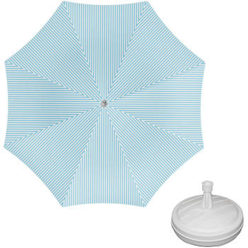 Parasol - Lichtblauw/wit - D160 cm - incl. draagtas - parasolvoet - 42 cm - Parasols