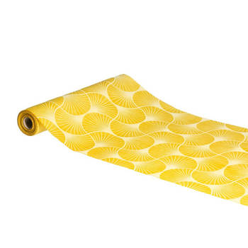 Chaks Tafelloper op rol - ginkgo print - geel - 28 x 300 cm - polyester - Feesttafelkleden