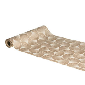 Chaks Tafelloper op rol - ginkgo print - beige - 28 x 300 cm - polyester - Feesttafelkleden