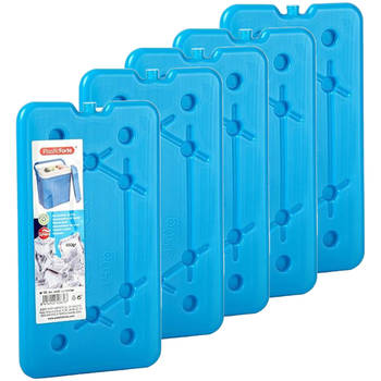Plasticforte koelelementen 450 gram - 5x - 14 x 25 x 1 cm - blauw - voor koelbox en koeltas - Koelelementen