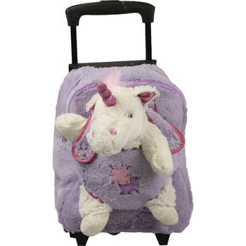 Rugzaktrolley kinderkoffer - pluche eenhoorn knuffel - kunststof/polyester - 35 x 25 x 13 cm - Rugzak - kind