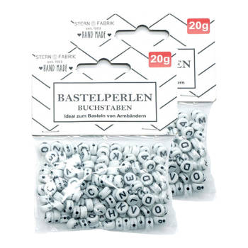 Stern Fabric Letterkralen - 320x - wit - 6 mm - kunststof - alfabet knutselkralen - Kralenbak