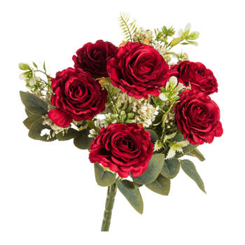 Chaks Rozen kunstbloemen boeket - 6x - rood - H43 cm - Kunstbloemen