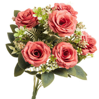 Chaks Huwelijksboeket Rozen - kunstbloemen - roze - H43 cm - Kunstbloemen