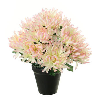 Louis Maes Kunstbloemen plant in pot - roze/wit tinten - 28 cm - Bloemenstuk ornamentA - Chrysanten - Kunstbloemen