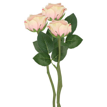 Top Art Kunstbloem roos Nina - 3x - lichtroze - 27 cm - kunststof steel - decoratie bloemen - Kunstbloemen