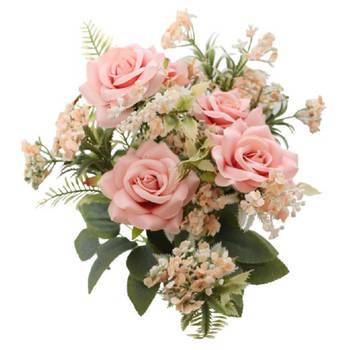 Chaks Bruidsboeket rozen - kunstbloemen - licht roze - H41 cm - Kunstbloemen