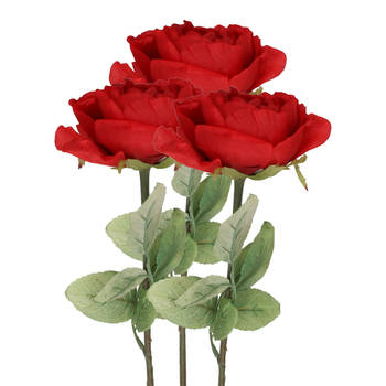 Top Art Kunstbloem roos Diana - 3x - rood - 36 cm - kunststof steel - decoratie bloemen - Kunstbloemen