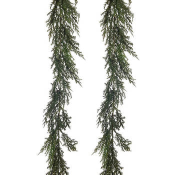 Louis Maes kunstplant takken slinger Cipres - 2x - groen - 180 cm - veel takjes - Kunstplanten